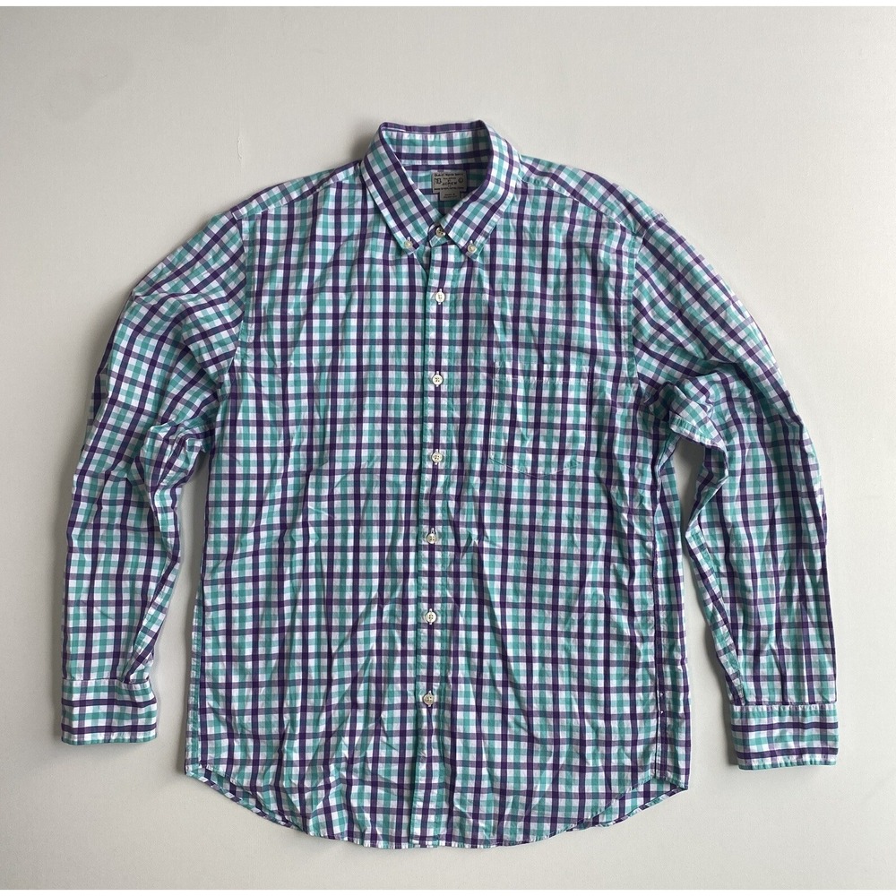 J Crew Button Down Shirt Mens Large City Green Purple White Check Weekend Casual